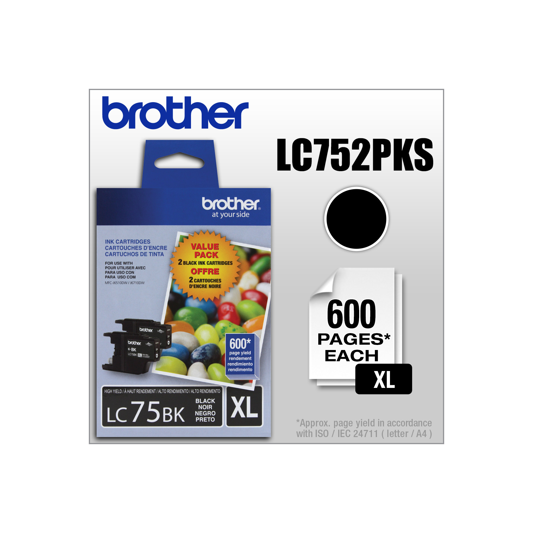 Brother LC752PKS 2-Pack of Innobella Black Ink Cartridges, High Yield
