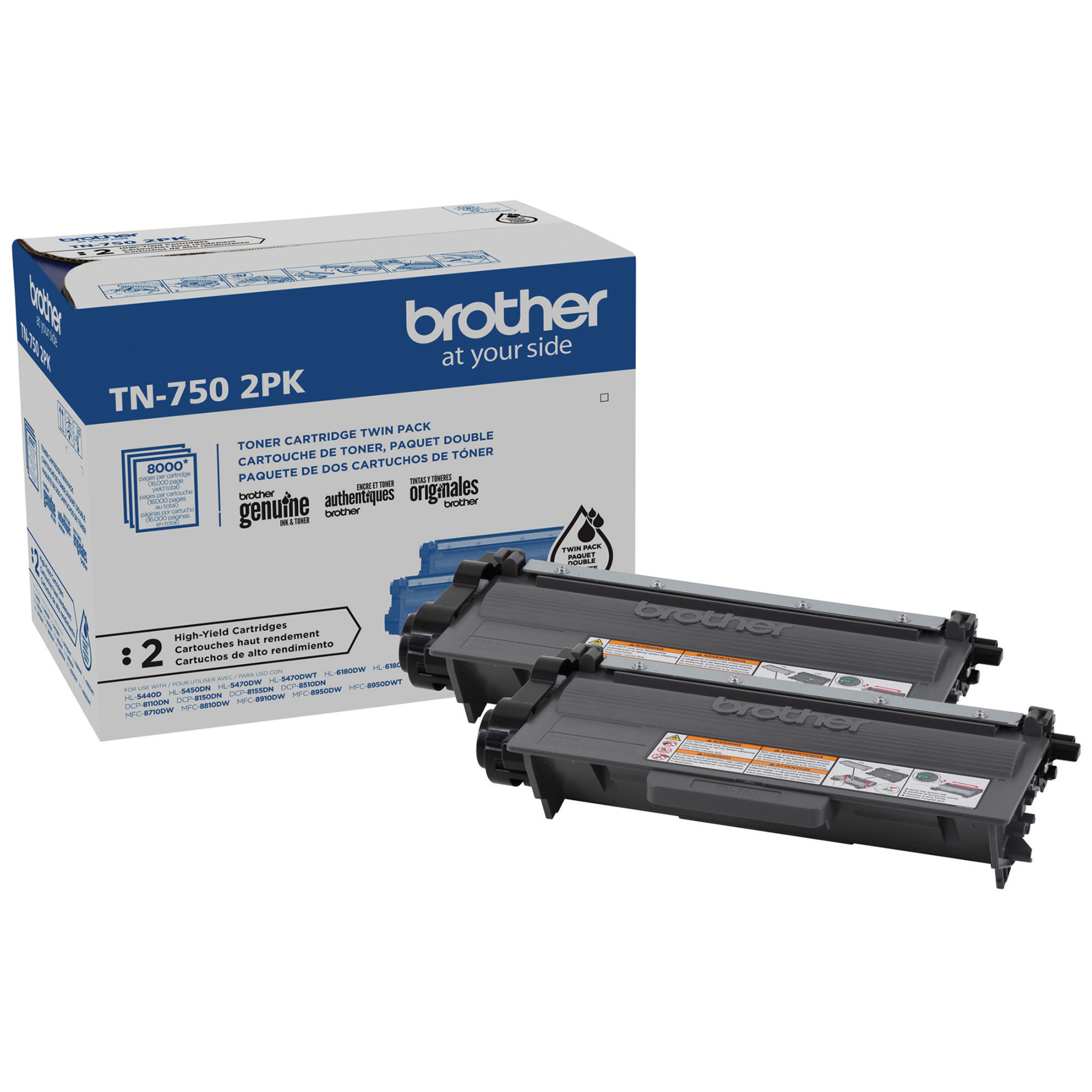 Brother Genuine TN750 2PK High-Yield Black Toner Cartridge Multipack