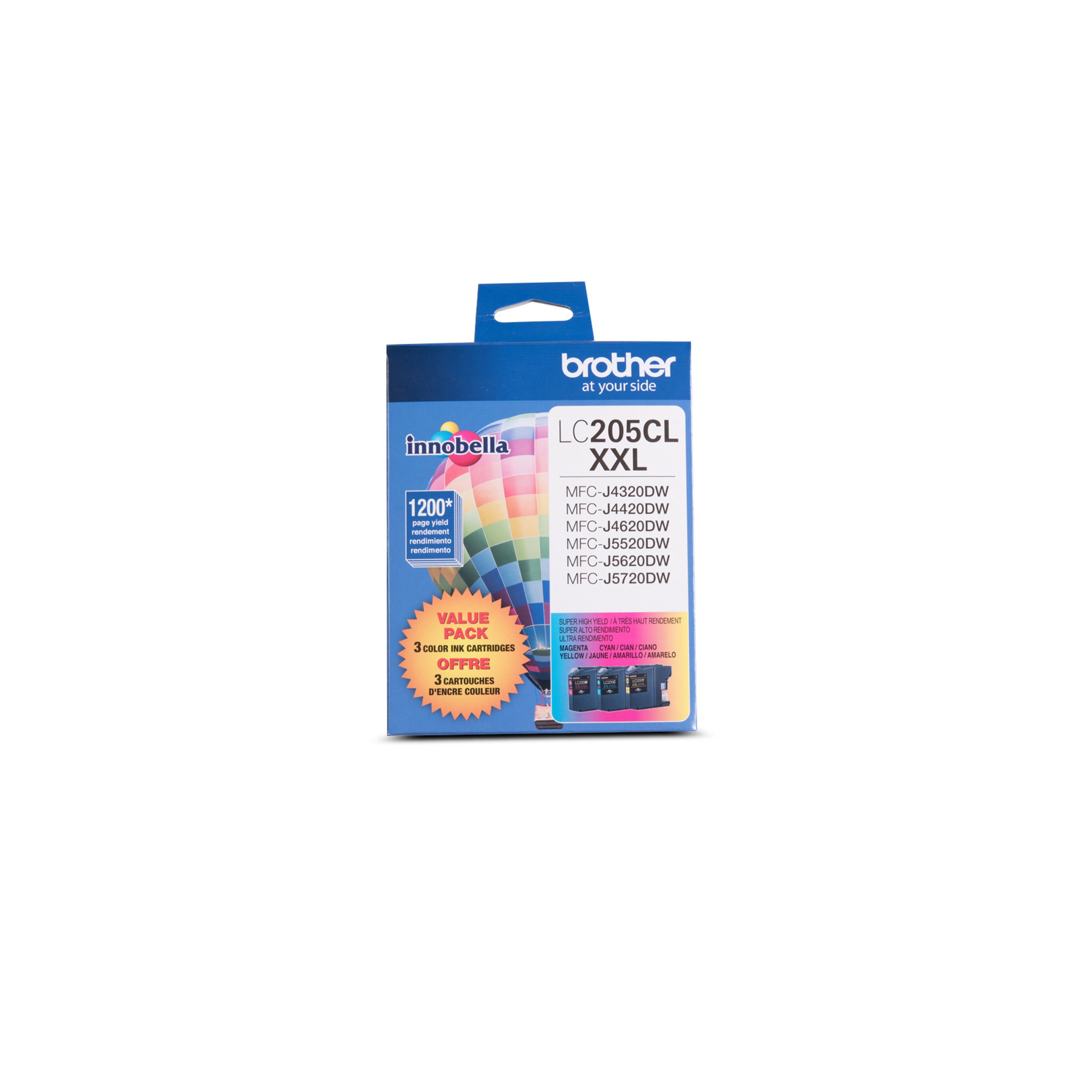 Brother LC2053PKS 3-Pack of Innobella Colour Ink Cartridges (1 each of Cyan, Magenta, Yellow), Super High Yield (XXL Series)