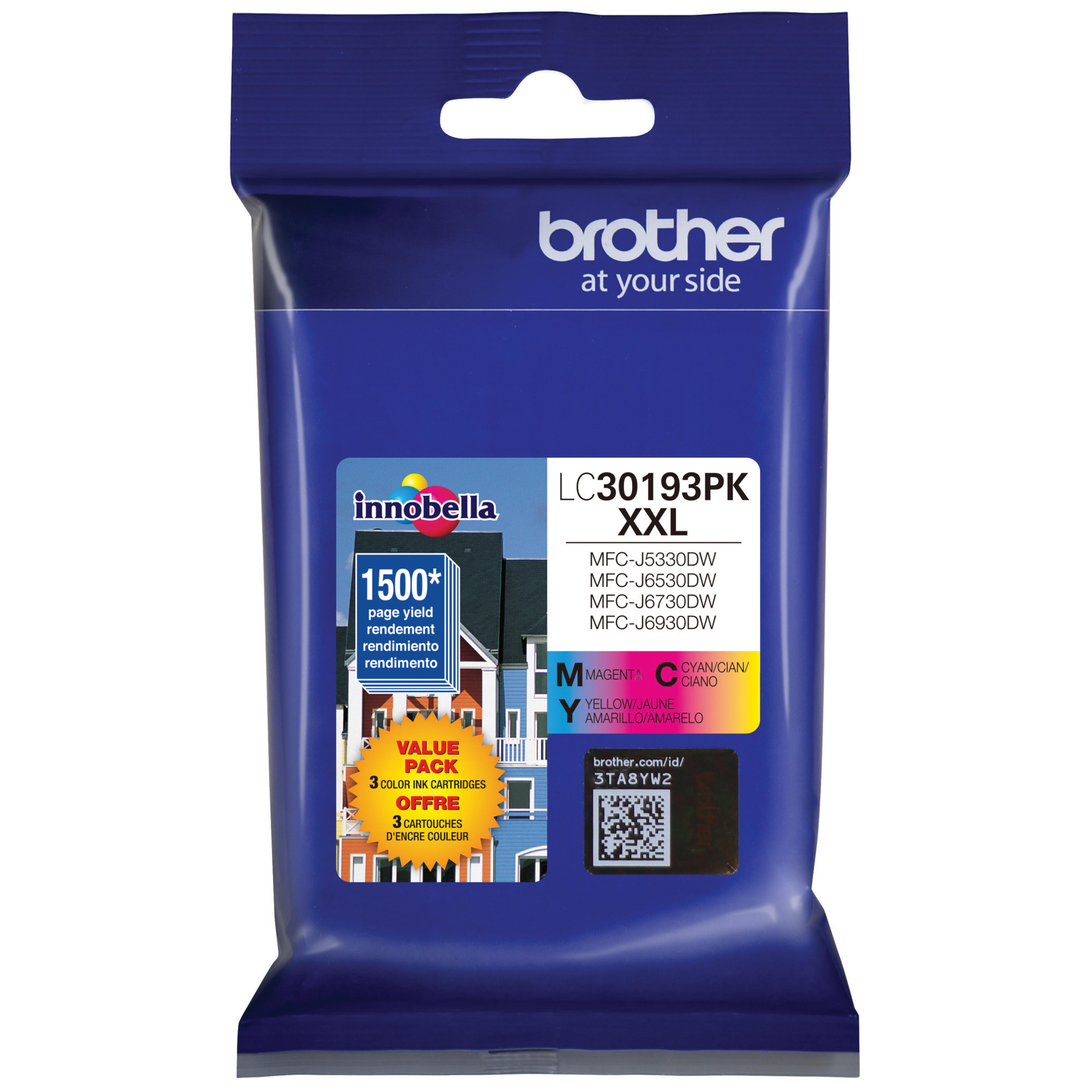 Brother LC30193PKS Innobella Cyan, Magenta, Yellow Ink Cartridges, Super High Yield