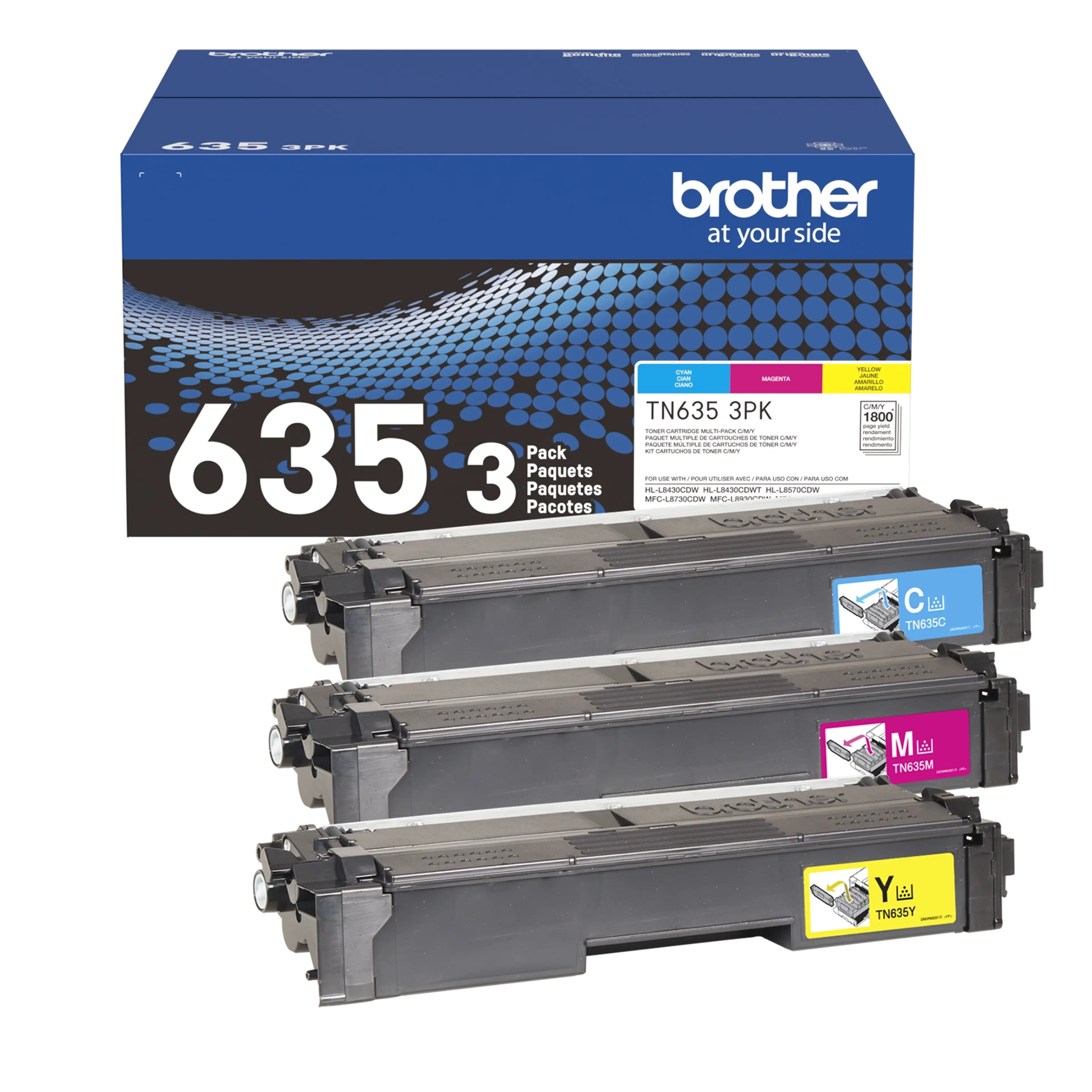 Brother Genuine TN6353PK 3-Pack of Standard Yield Cyan, Magenta, and Yellow Toner Cartridges