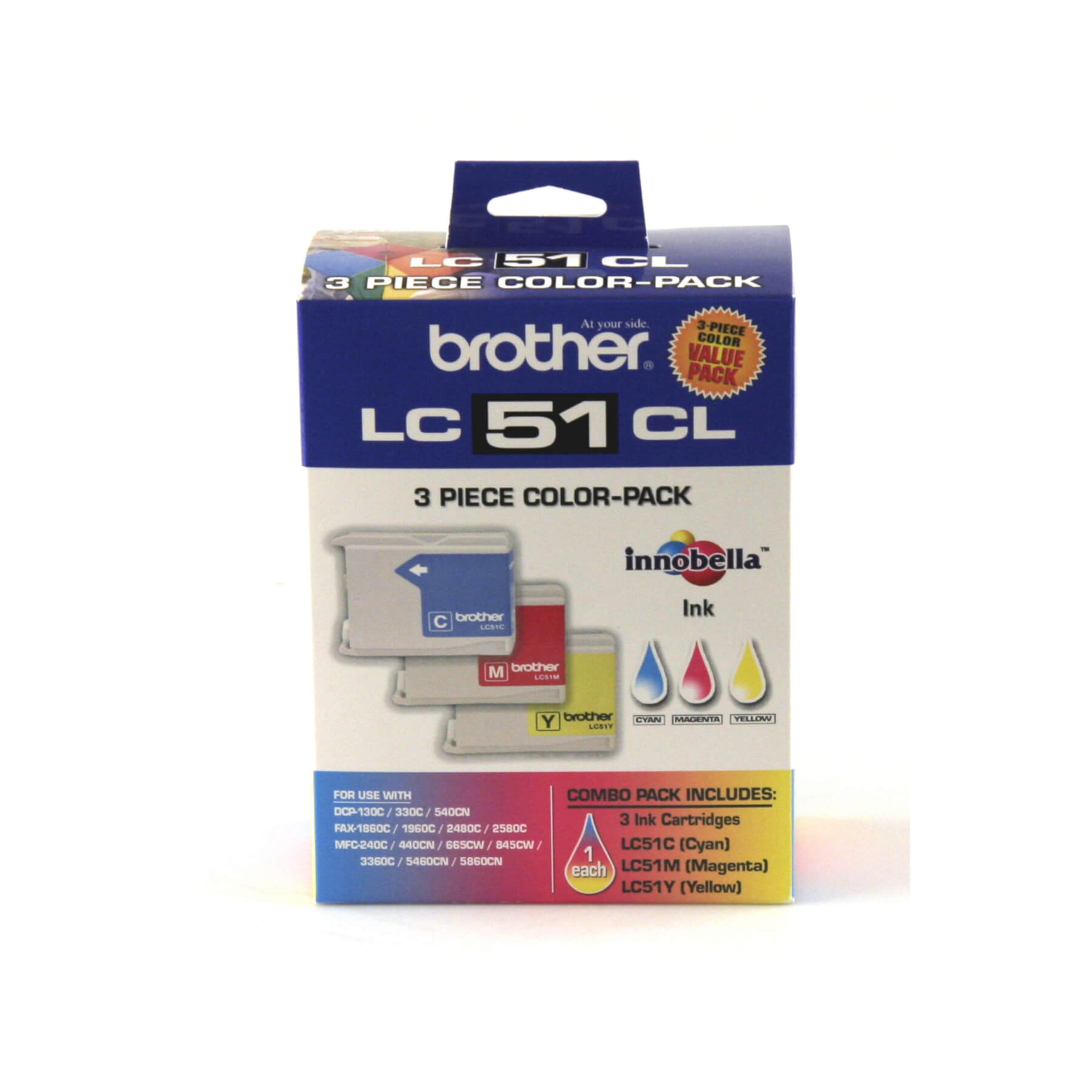 Brother LC513PKS 3-Pack of Innobella Ink Cartridges Colour (1 each of Cyan, Magenta, Yellow), Standard Yield