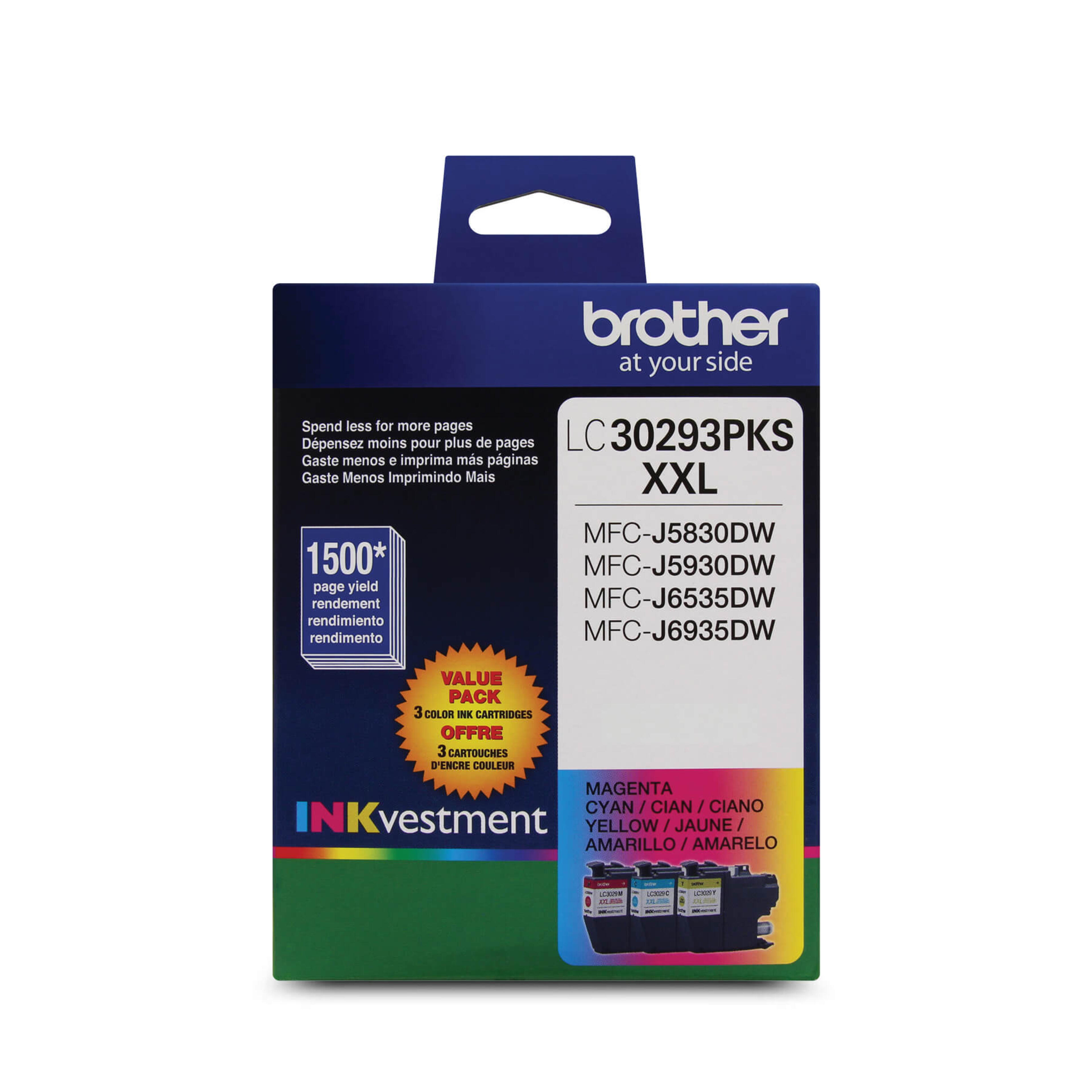 Brother LC30293PKS Innobella Cyan, Magenta, Yellow Ink Cartridges, Super High Yield