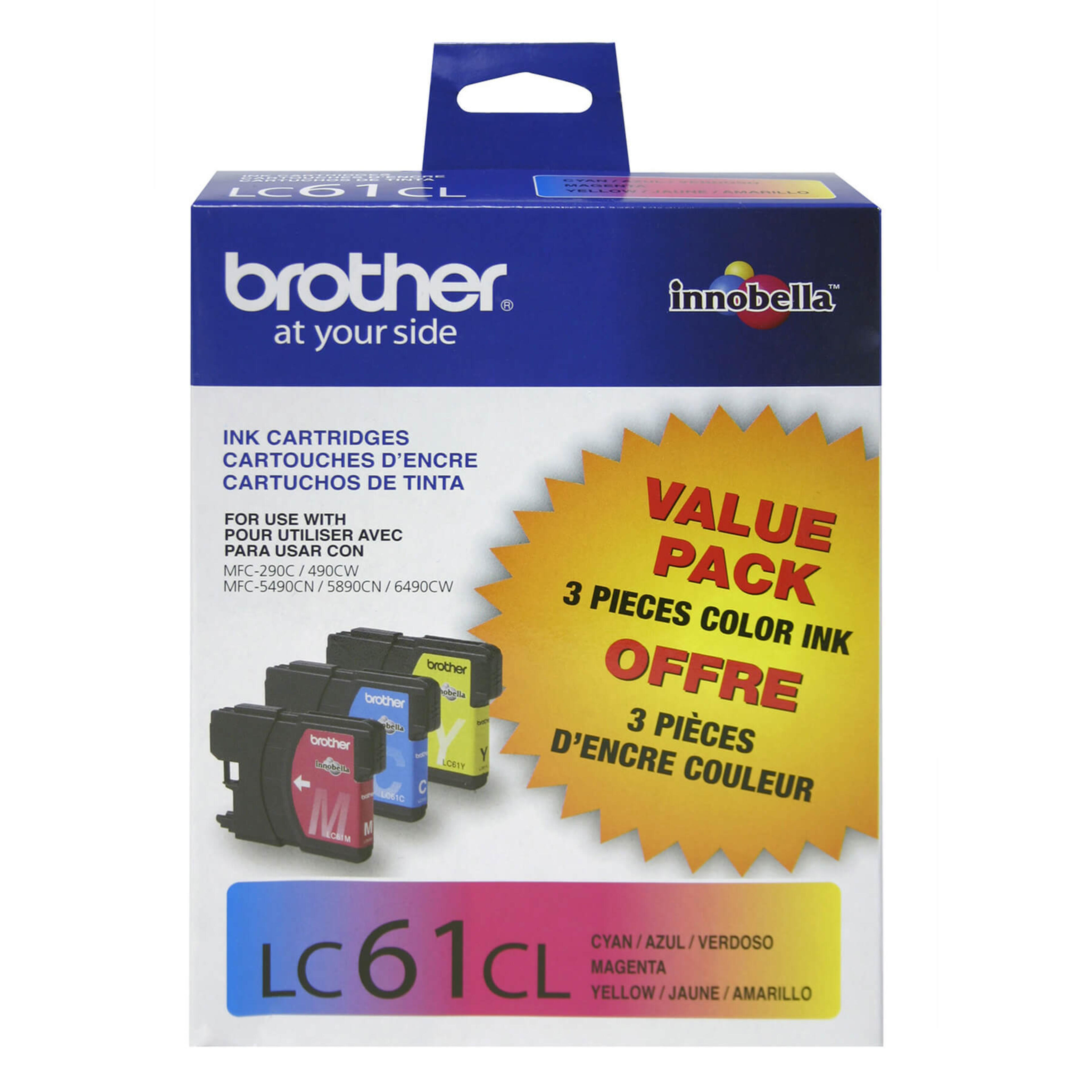 Brother LC613PKS 3-Pack of Innobella Colour Ink Cartridges, Standard Yield (1 each of Cyan, Magenta, Yellow)