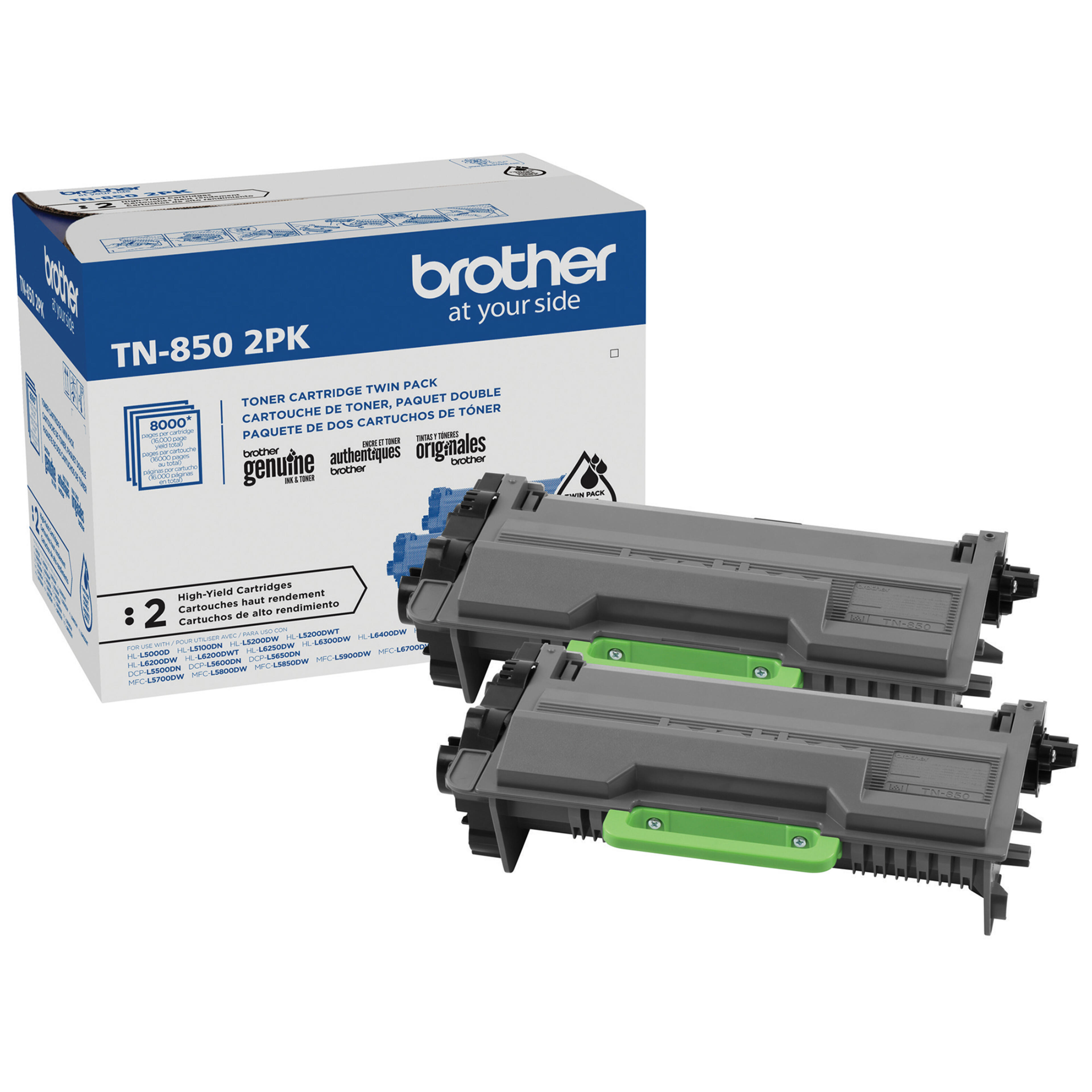 Brother Genuine TN850 2PK High-Yield Black Toner Cartridge Multipack