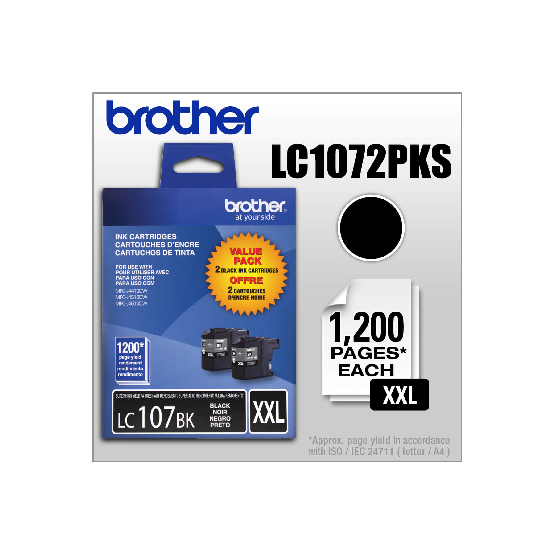 Brother LC1072PKS 2-Pack of Innobella Black Ink Cartridges, Super High Yield (XXL Series)